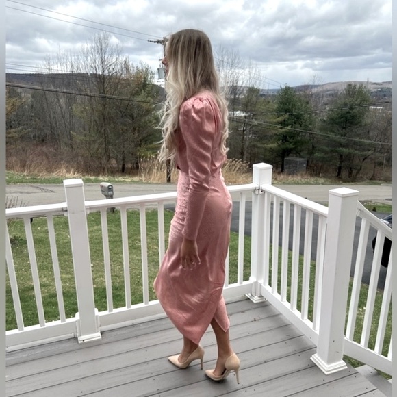 Rony Kobo Astrid Jaquard Satin Dusty Rose Midi Dress - Picture 4 of 4